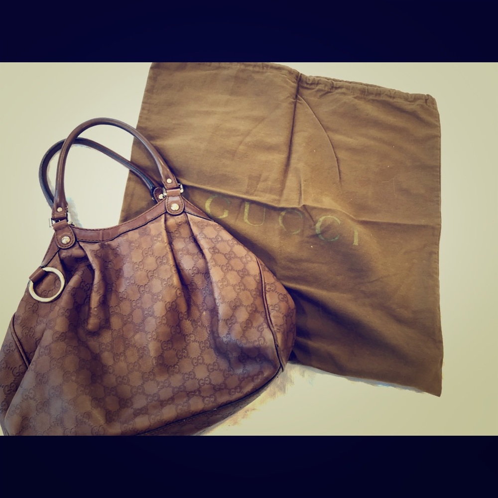 Authentic Brown Leather Gucci Sukey Signature Bag